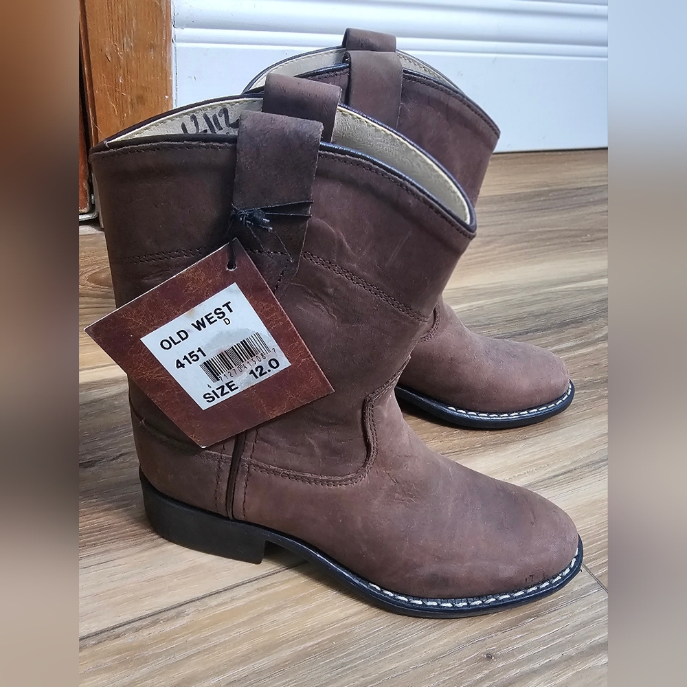 Old West Brown Roper Boots | Kids Size 12 | Classic Western Round Toe - Picture 3 of 5